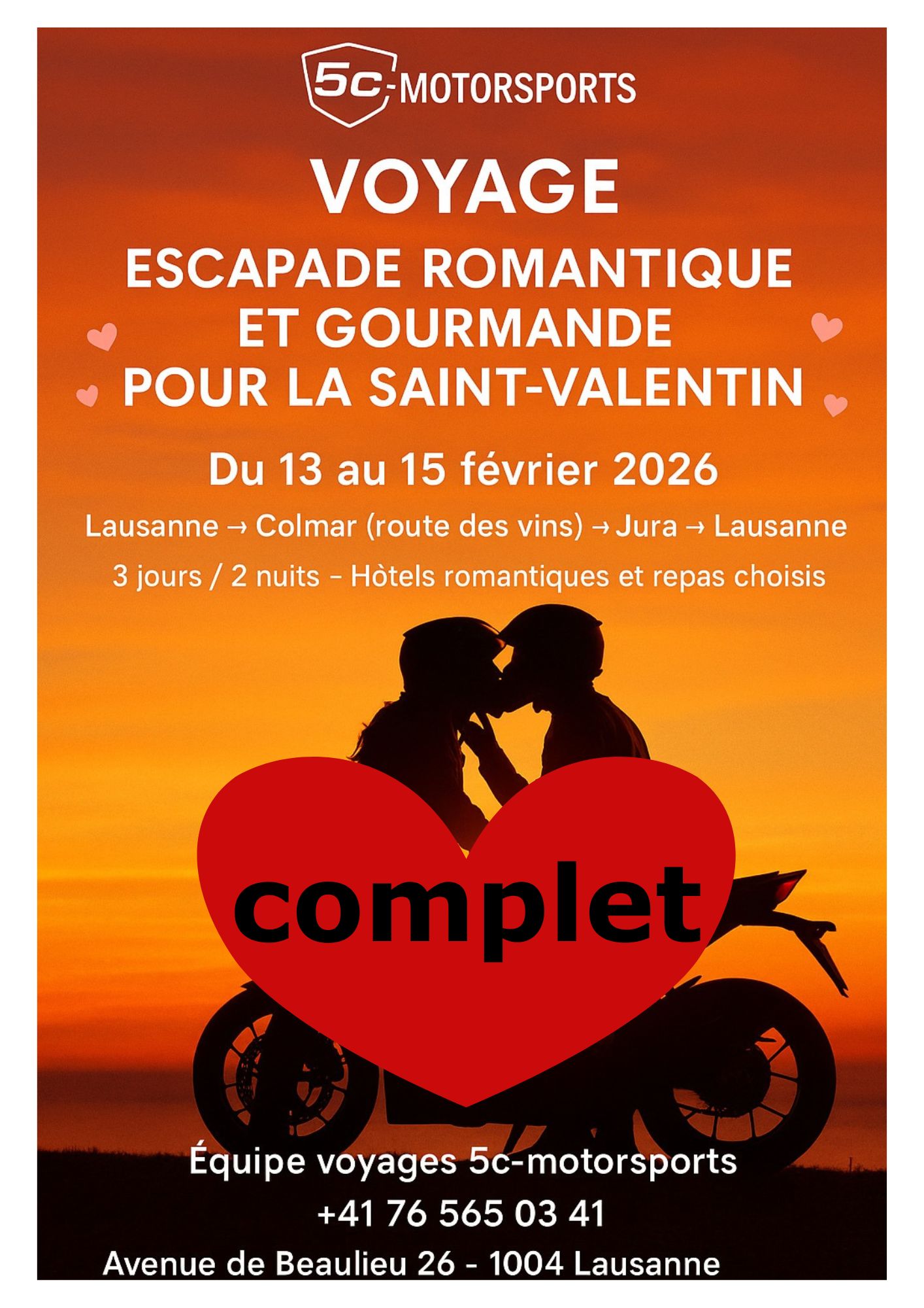 image d'un flyer pour un voyage sur le thème de la St Valentin complet